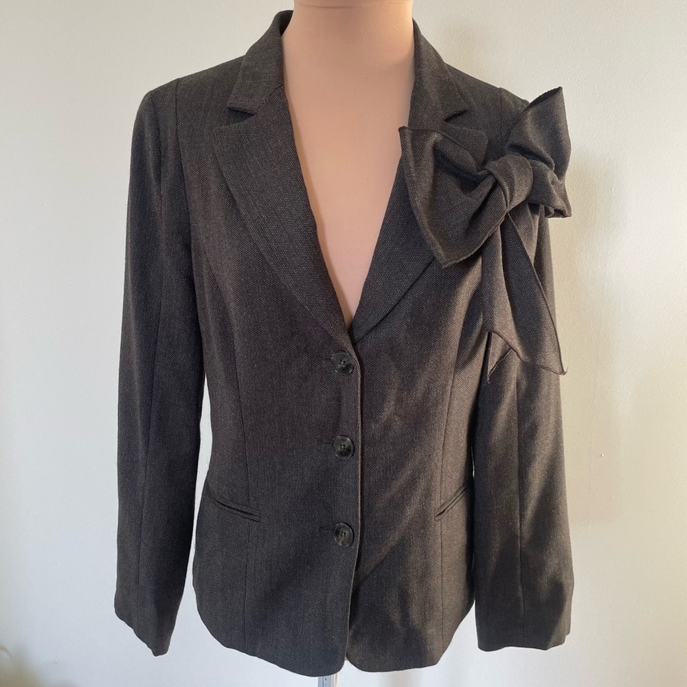 Love Moschino Vintage 2000s Y2K Brown Wool Bow Accent 3 Button Blazer EUC US 4